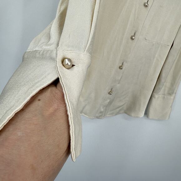 Vince Relaxed Band Collar Shirt Women oversized XS Light Shiny Peach Long Sleeve - Picture 5 of 9